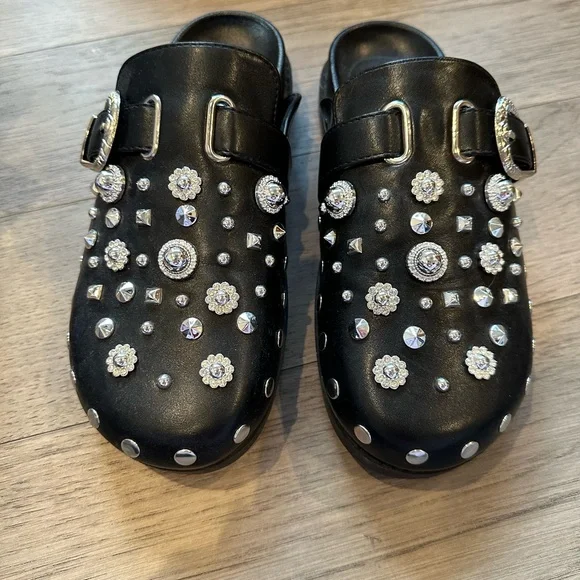 Punk Embellished Black Mules - Picture 3 of 6